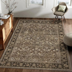 4x6 Machine Washable Rugs Brown Hallway Area Rug Indoor Accent Rug Floral Low Pile Carpet Soft Throw Rug Bedroom Living