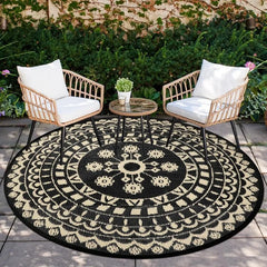 6Ft Round Outdoor Rug for Patio Reversible Mat Waterproof Plastic Straw Rug Boho Circle Indoor Outside Area Rug for RV