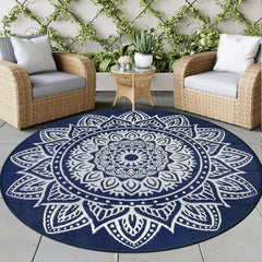 Round Outdoor Rug 8ft Boho Round Patio Rug Waterproof Plastic Outdoor Carpet for Patio All Weather Camping Rugs RV Mats