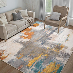 Area Rug Living Room Rug, 6X9 Modern Abstract Washable Rug Grey Non Slip Foldable Faux Wool Vintage Rug, Fluffy Non-Shedding