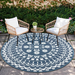 6Ft Round Outdoor Rug for Patio Reversible Mat Waterproof Plastic Straw Rug Boho Circle Indoor Outside Area Rug for RV