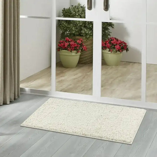 Traditional Solid Ivory Tufted Shag Indoor Accent Rug