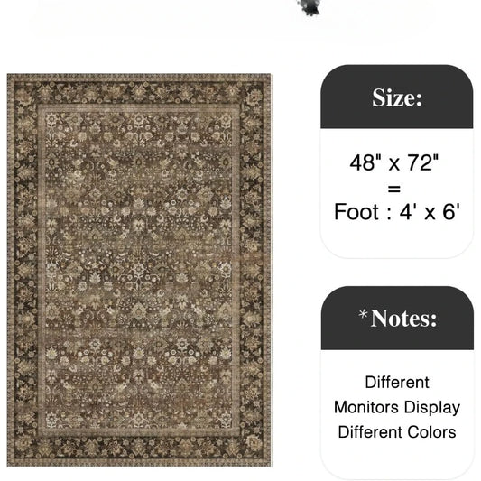 4x6 Machine Washable Rugs Brown Hallway Area Rug Indoor Accent Rug Floral Low Pile Carpet Soft Throw Rug Bedroom Living