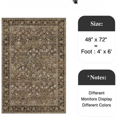 4x6 Machine Washable Rugs Brown Hallway Area Rug Indoor Accent Rug Floral Low Pile Carpet Soft Throw Rug Bedroom Living