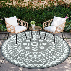 6Ft Round Outdoor Rug for Patio Reversible Mat Waterproof Plastic Straw Rug Boho Circle Indoor Outside Area Rug for RV