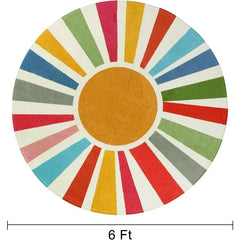 Round Boho Rug 6 Ft Washable Round Area Rug for Playroom, Sunshine Circle Rug for Kids Room, Non-Slip Circluar Rainbow Carpet