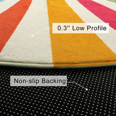 Round Boho Rug 6 Ft Washable Round Area Rug for Playroom, Sunshine Circle Rug for Kids Room, Non-Slip Circluar Rainbow Carpet