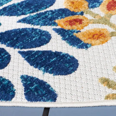 Cabana Collection Area Rug - 6'7" Round, Creme & Red, Floral Design, Non-Shedding & Easy Care