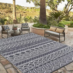 Outdoor Rug Carpet 9x12 Waterproof Mat Reversible Patio Rug Geometric Rug RV Camping