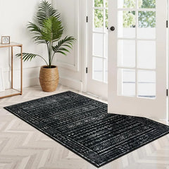 Boho Washable 3x5 Area Rugs for Kitchen Floor Entry, Black and White Rug Modern Indoor Mats for Entryway Non Slip