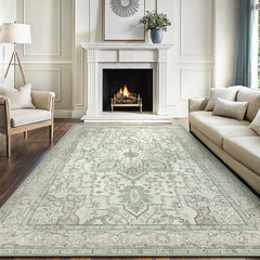Modern 8x10 Area Rugs for Living Room, Non Slip Machine Washable Retro Rugs, Low Pile Chenille Print Rug for Bedroom,