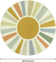 Round Boho Rug 6 Ft Washable Round Area Rug for Playroom, Sunshine Circle Rug for Kids Room, Non-Slip Circluar Rainbow Carpet