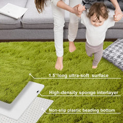 Super Soft Shaggy Rug Fluffy Bedroom Carpets, 5x8 Feet Grass Green, Modern Indoor Fuzzy Plush Area Rugs for