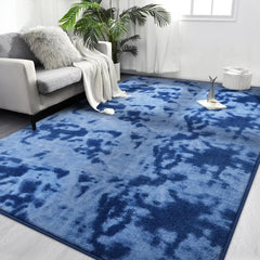 Large Area Rugs for Living Room Bedroom, 4x6 Ft Tie-Dyed Navy Blue Ultra Soft Comfy Thickened Memory-