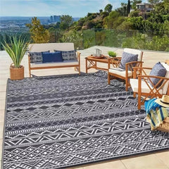Outdoor Rug Carpet 9x12 Waterproof Mat Reversible Patio Rug Geometric Rug RV Camping