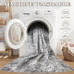 Area Rug Living Room Rugs - 9x12 Large Soft Indoor Neutral Modern Abstract Low Pile Washable Rug Carpet for Bedroom Dining