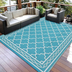 Outdoor Rug Carpet 9x12 Waterproof Mat Reversible Patio Rug Geometric Rug RV Camping