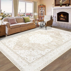 Vintage Living Room Area Rug - 5x7 Large Machine Washable Boho Moroccan Rug Distressed Farmhouse Rugs for Bedroom -