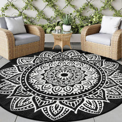 Round Outdoor Rug 8ft Boho Round Patio Rug Waterproof Plastic Outdoor Carpet for Patio All Weather Camping Rugs RV Mats