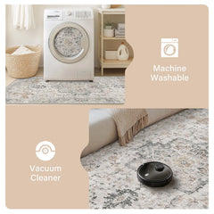 Area Rug 8x10, Machine Washable Rugs for Living Room, Non Slip Carpet Printed, Low Pile, Light Taupe Brown