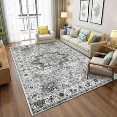 Area Rug - 5x7 Living Room Rug, Grey Vintage Washable, Soft Non Slip Low Pile Boho Printed Carpet, Retro for Bedroom Dining