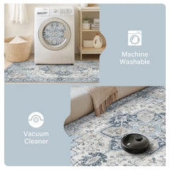 Modern 8x10 Area Rugs for Living Room, Non Slip Machine Washable Retro Rugs, Low Pile Chenille Print Rug for Bedroom,