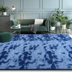 Large Area Rugs for Living Room Bedroom, 4x6 Ft Tie-Dyed Navy Blue Ultra Soft Comfy Thickened Memory-