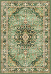Green Area Rug 5x8, Washable, Boho Vintage, Non-Slip, Family & Pet Friendly, Print Floor Rug (Border Green)