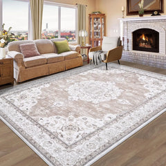 Vintage Living Room Area Rug - 5x7 Large Machine Washable Boho Moroccan Rug Distressed Farmhouse Rugs for Bedroom -