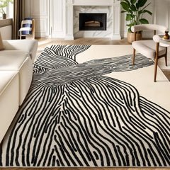 5×8 Feet Area Rugs Non-Shedding Washable, Nonslip Throw Rugs Soft Thin Contemporary Striped - Black and White Rug, Carpet