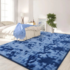 Large Area Rugs for Living Room Bedroom, 4x6 Ft Tie-Dyed Navy Blue Ultra Soft Comfy Thickened Memory-