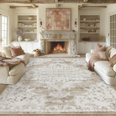 10x14 Area Rugs Washable Rug: Lagre Vintage Living Room Rug with Non-Slip Backing Low Pile Rug Soft Indoor Floor Thin Carpet
