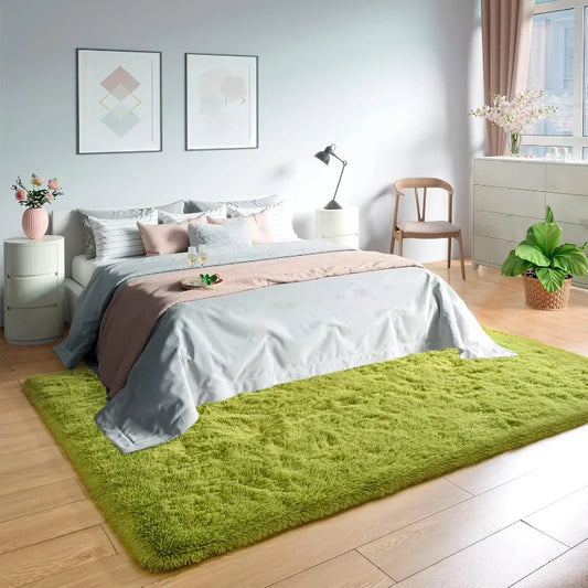 Super Soft Shaggy Rug Fluffy Bedroom Carpets, 5x8 Feet Grass Green, Modern Indoor Fuzzy Plush Area Rugs for
