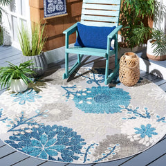 Cabana Collection Area Rug - 6'7" Round, Creme & Red, Floral Design, Non-Shedding & Easy Care