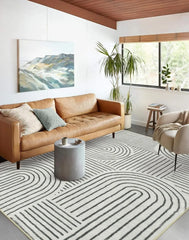 Abstract Washable Area Rug, 5x7 Rug for Bedroom Non-Slip Soft Living Room Rug, Ultra-Thin Modern Black and White Rug Stain